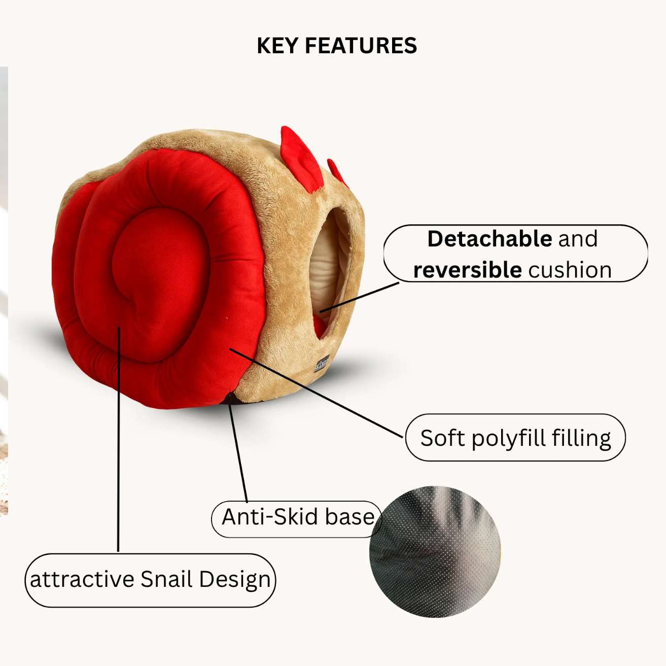 Snail Cave Pet Bed (Red & Beige)