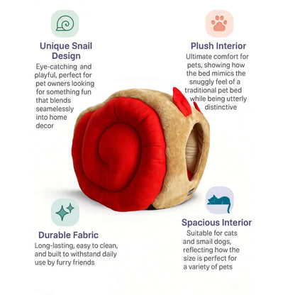 Snail Cave Pet Bed (Red & Beige)