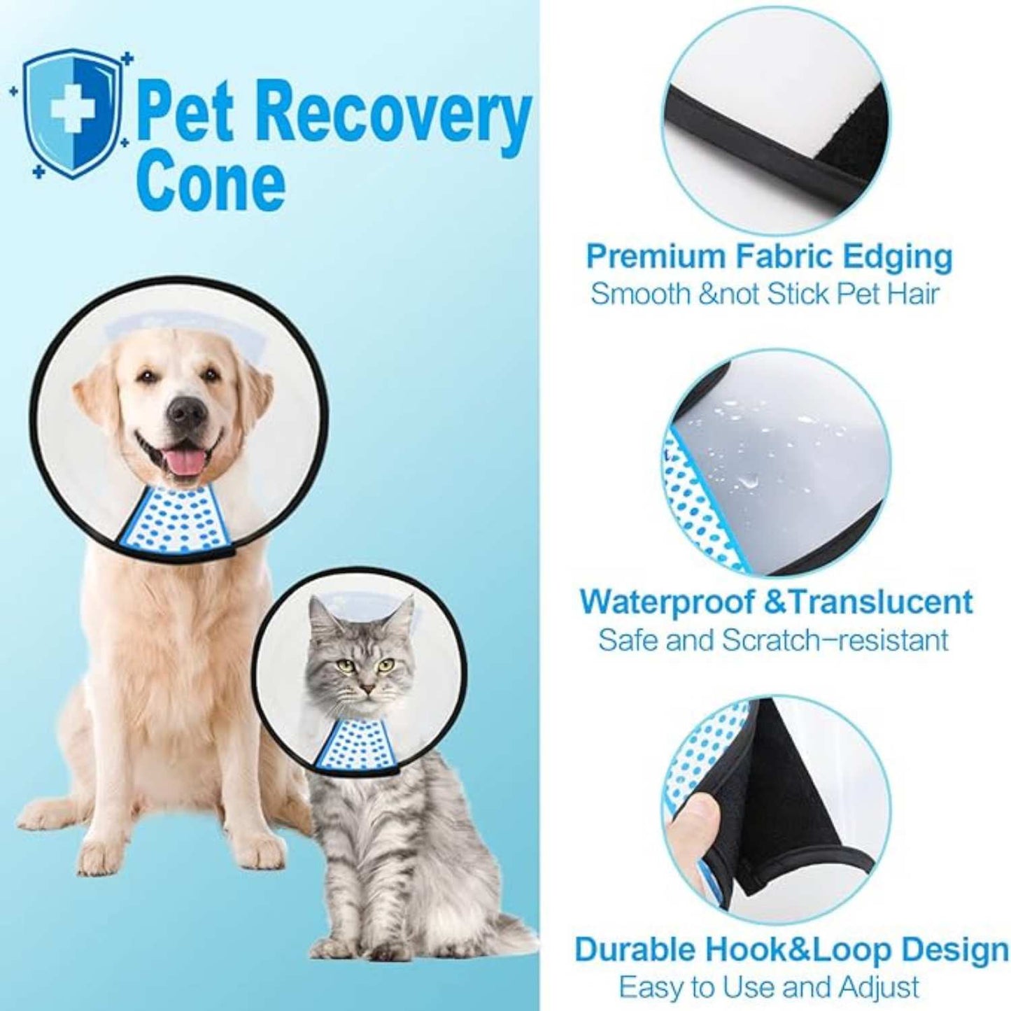 Protective Elizabethan Collar with Velcro for Dogs and Cats