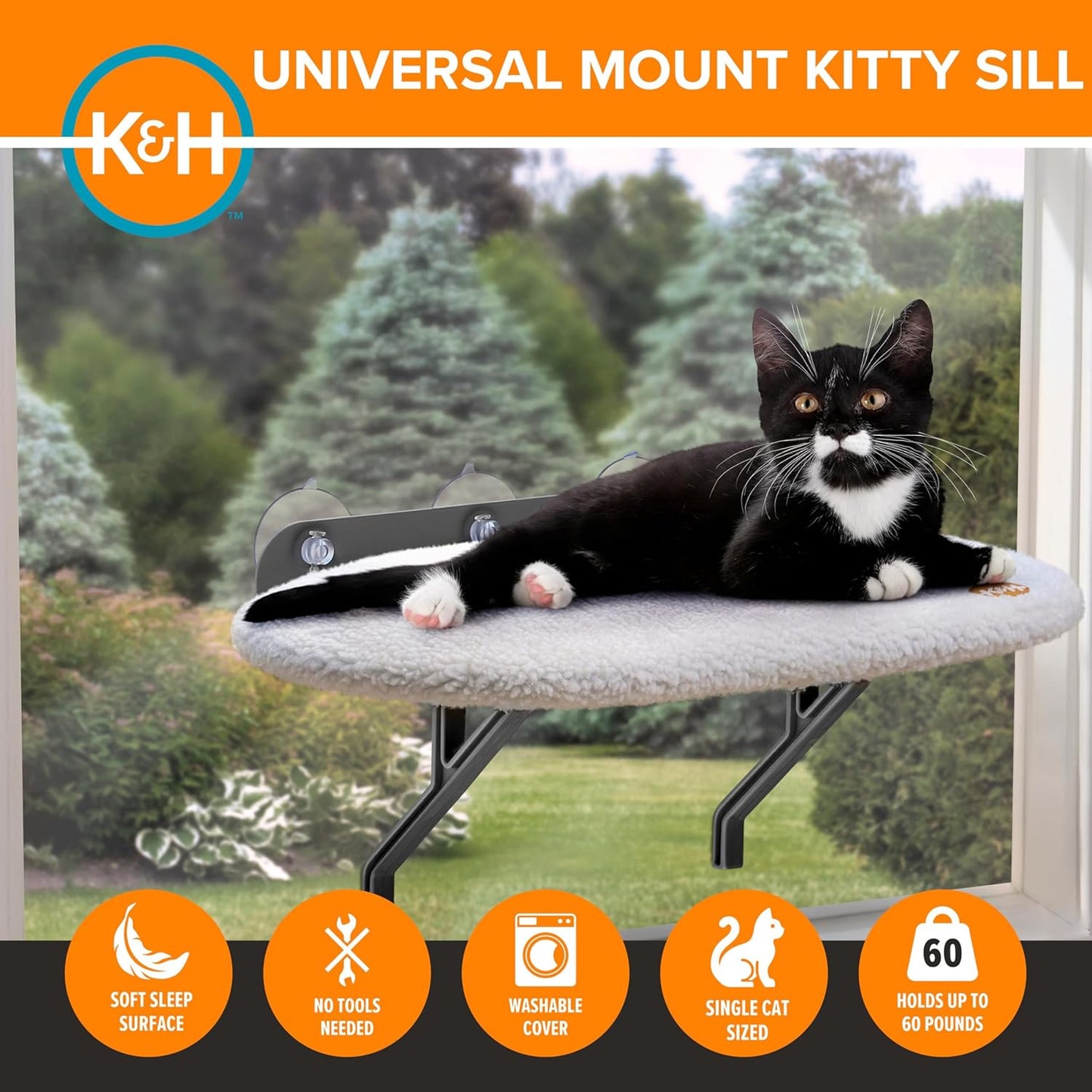 Universal Mount Kitty Sill Cat Window Perch | Soft Fleece, 14x24 Inch