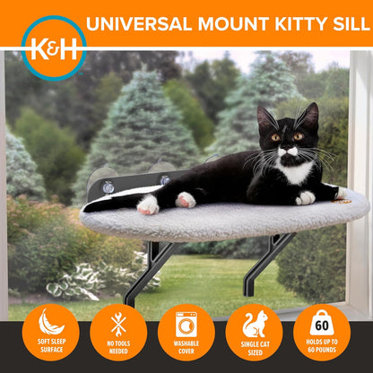 Universal Mount Kitty Sill Cat Window Perch | Soft Fleece, 14x24 Inch