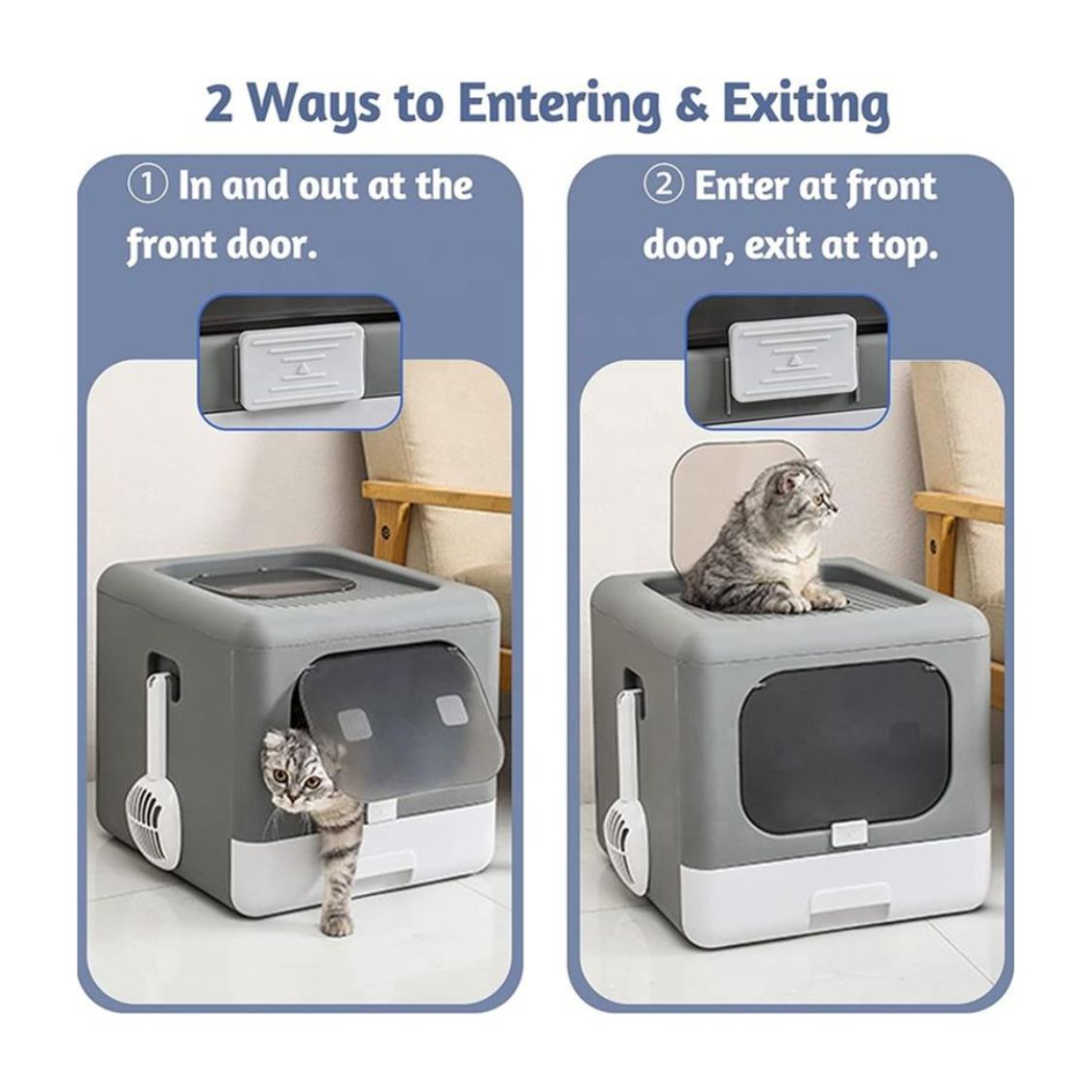 Foldable Cat Litter Box with Top Entry & Front Door | Odor Control, Anti-Scatter & Easy Clean