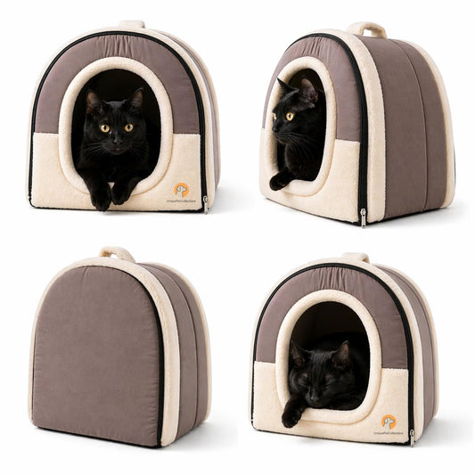 Igloo Pet Cave Bed for Cats & Small Dogs | Foldable Warm Indoor House with Washable Cushion