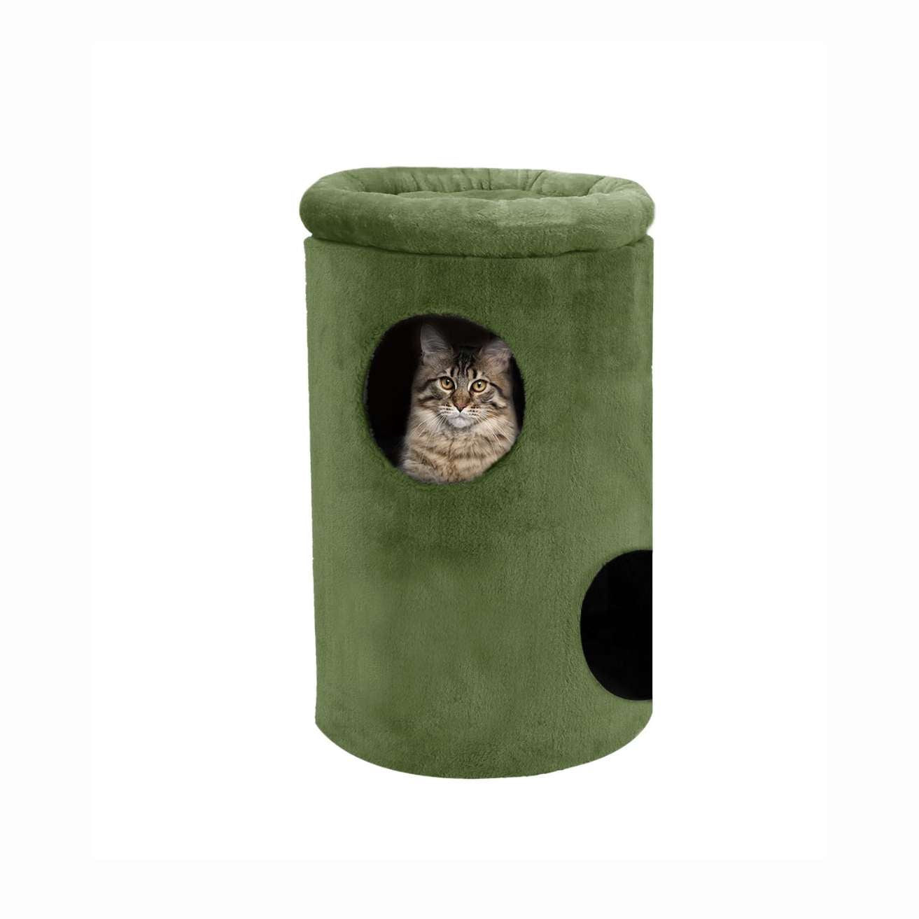 Cat House with Plush Cushion, 2 Levels(Green)