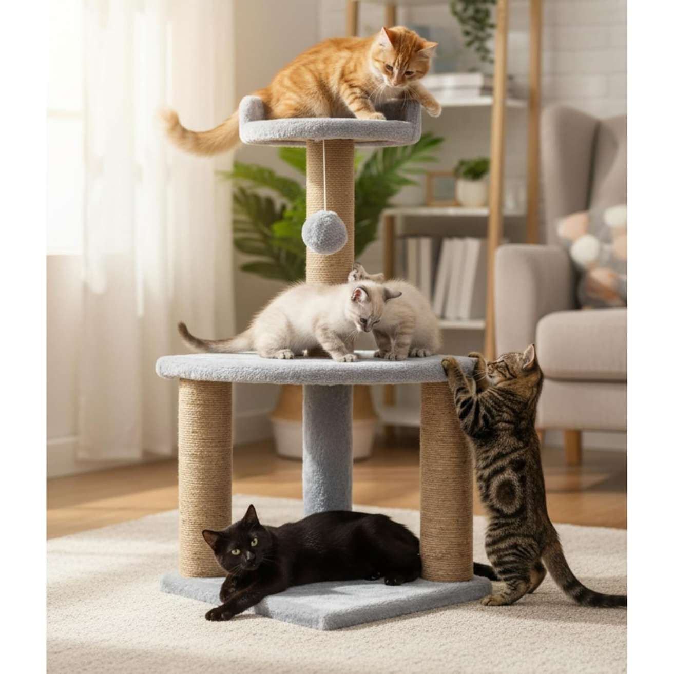 Soft Fur Cat Tree with Sisal Scratching Post – (Height 32 Inch)
