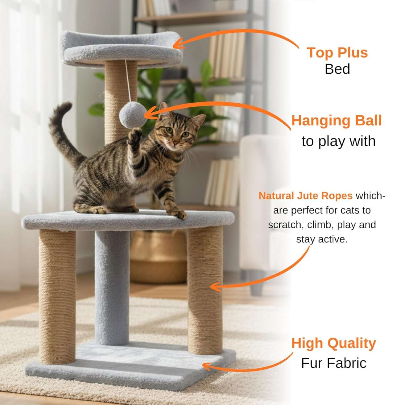 Soft Fur Cat Tree with Sisal Scratching Post – (Height 32 Inch)