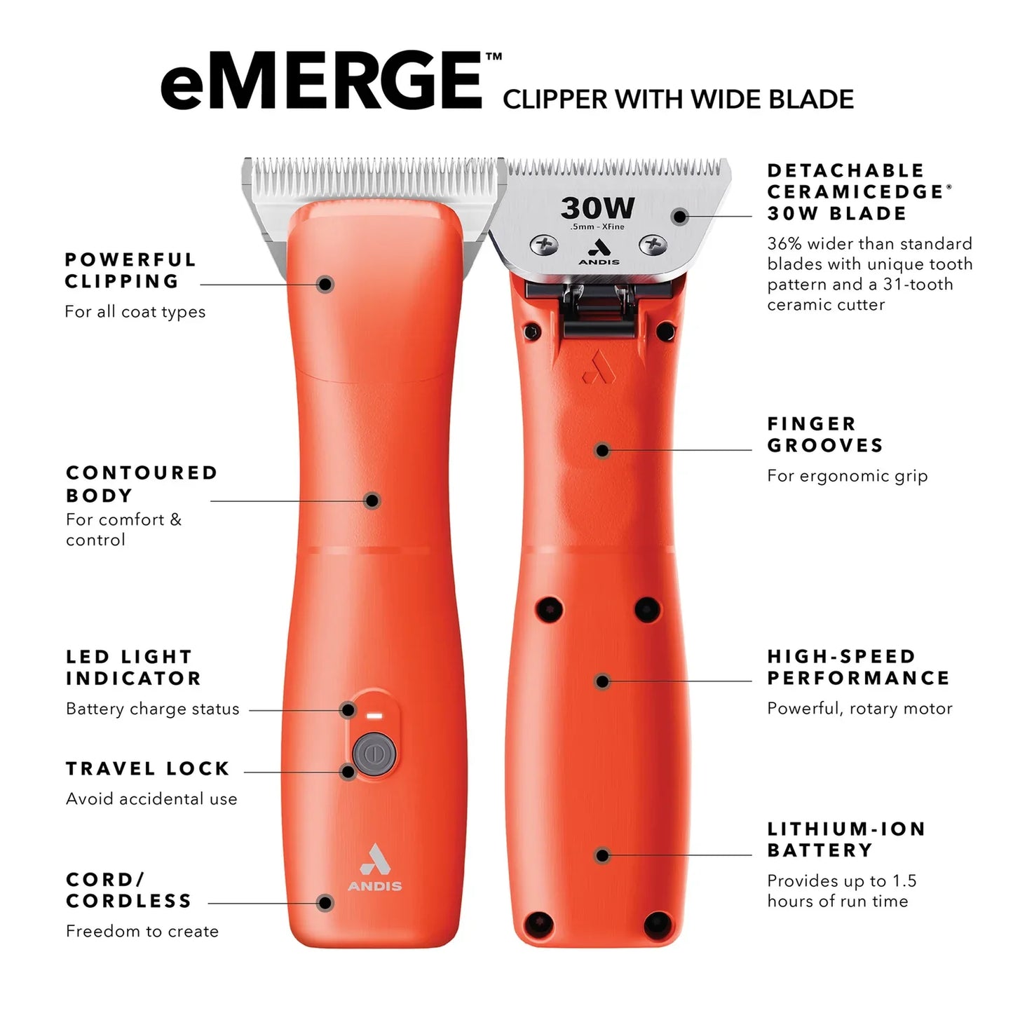 Andis eMERGE Wide Blade Cordless Pet Clipper | Professional Dog Grooming Clipper
