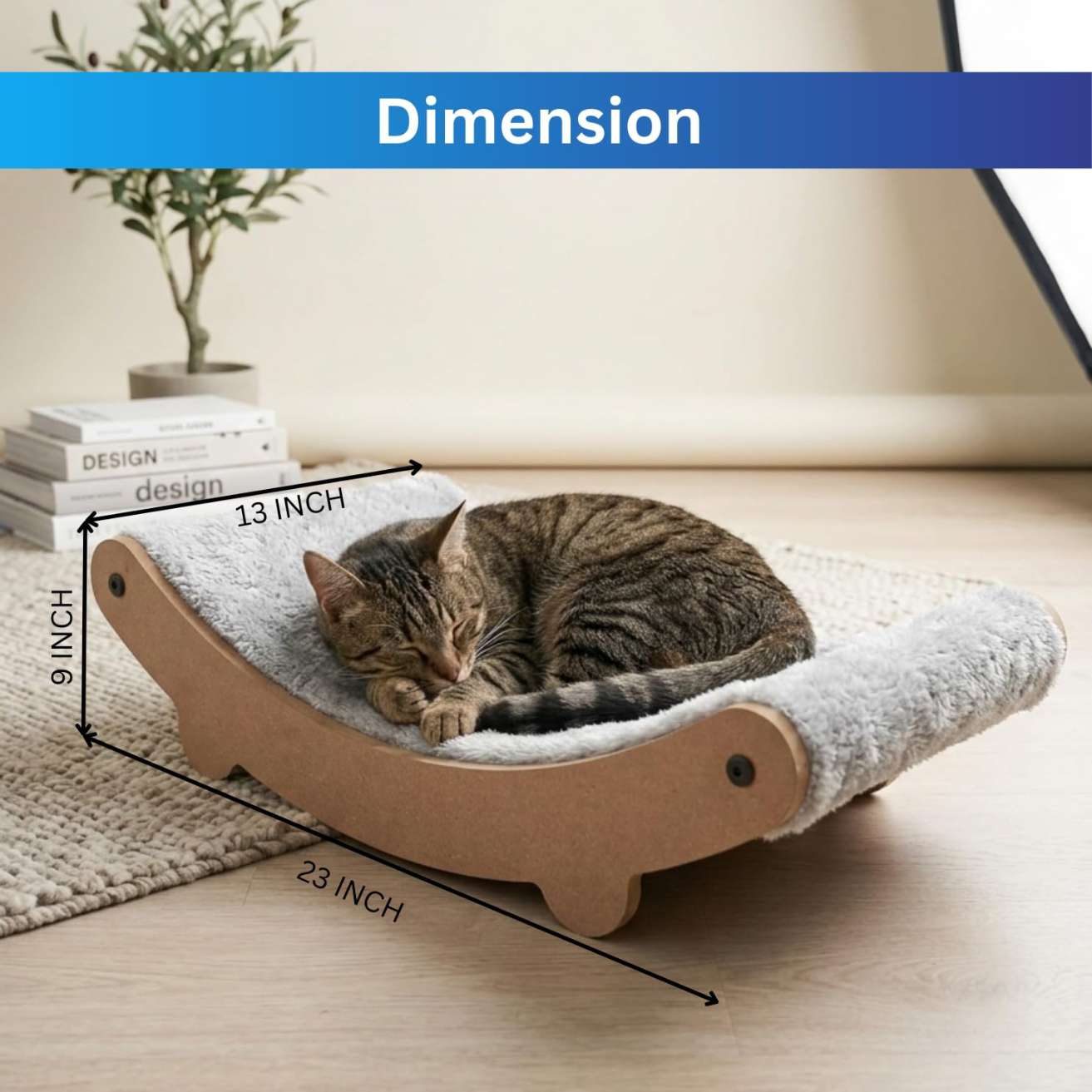 Cat Hammock Bed with Plush Cushion, Wooden Curved Rocker Design, Premium Comfort Lounger for Cats