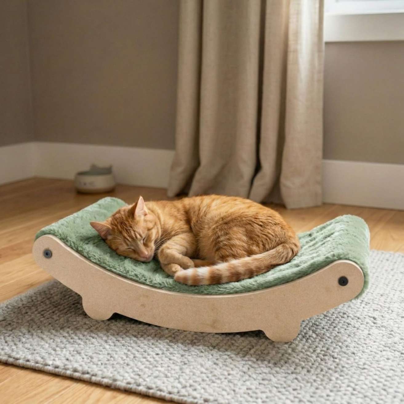 Cat Hammock Bed with Plush Cushion, Wooden Curved Rocker Design, Premium Comfort Lounger for Cats