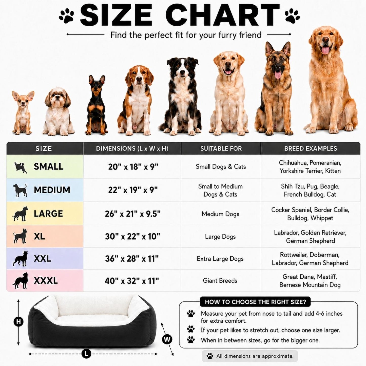 Black Comfort Pet Bed | Soft, Machine Washable & Anti-Skid Base