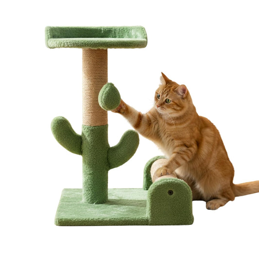 Soft Fur Fabric Activity Dual Jute Rope Scratching Post Cat Tree (Height 16 Inch)