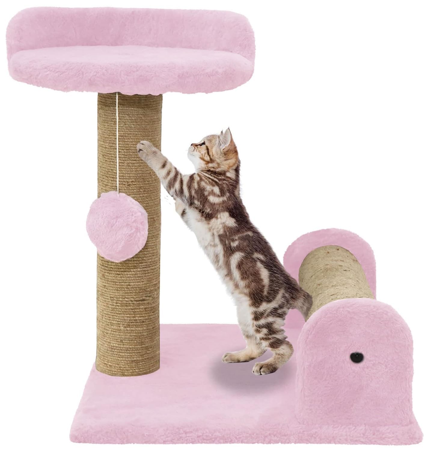Soft Fur Fabric Activity Dual Jute Rope Scratching Post Cat Tree (Height 16 Inch)