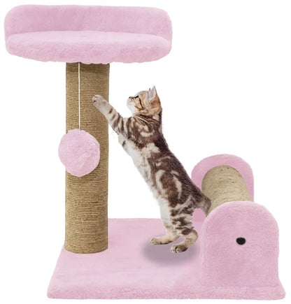 Soft Fur Fabric Activity Dual Jute Rope Scratching Post Cat Tree (Height 16 Inch)