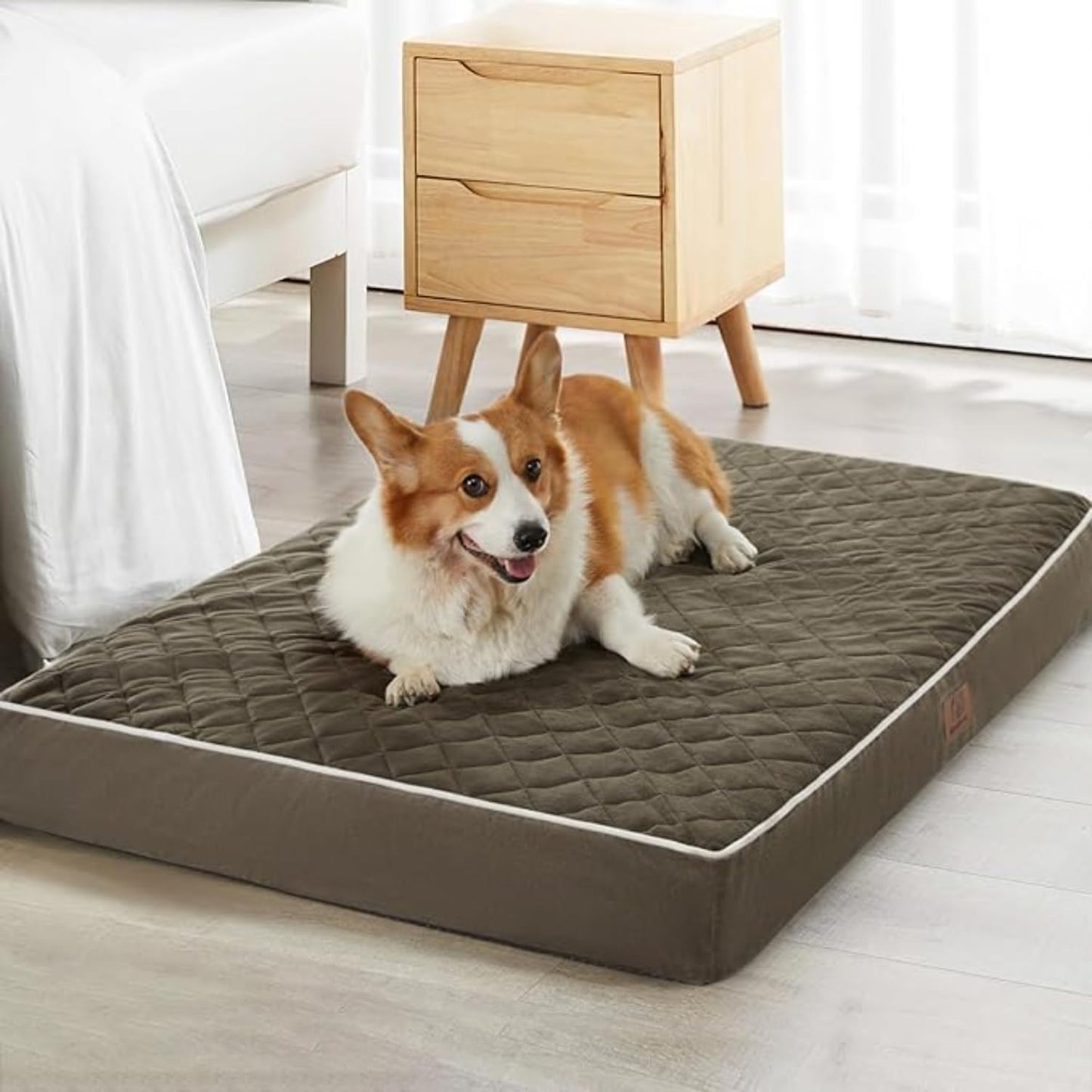 Orthopedic Memory Foam Dog Bed Waterproof Washable Anti-Slip Large Pet Bed (Dark Green )