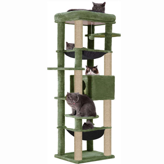 Climbing Tower Activity Cat Tree - Fur Fabric | Top Bed | Hammocks | Condo | Multiple Seats | Jute Rope Scratching Posts | for Adult Cats & Kittens (Height 70 Inch)