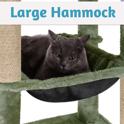 Climbing Tower Activity Cat Tree - Fur Fabric | Top Bed | Hammocks | Condo | Multiple Seats | Jute Rope Scratching Posts | for Adult Cats & Kittens (Height 70 Inch)