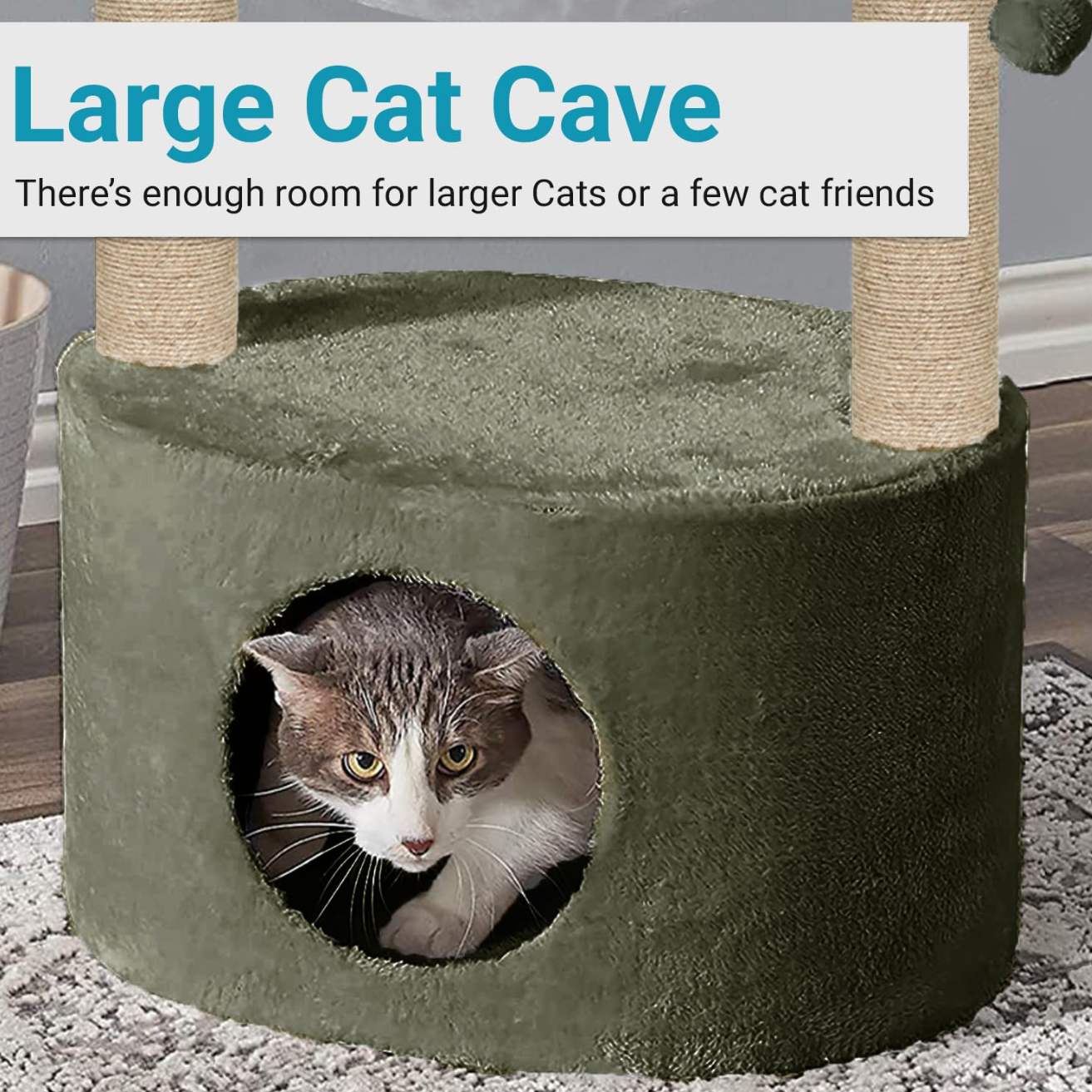 Dual Level Cat Bed and Scratching Post with Hammock, 26 inch Height, 16 Inch Diameter.