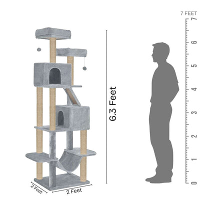 Multistory Kitten Large Cat Tree | Fur Fabric | Hammock | Hanging Balls | Condo | Ladder | Scratching Posts | Sisal/Jute Rope (Height 76 Inch)
