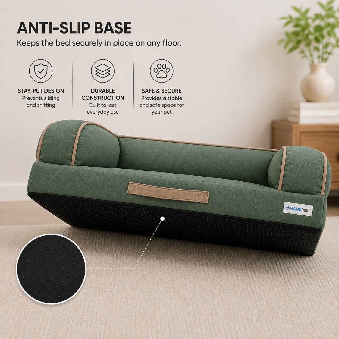 HANK CloudRest Dog Bed – Orthopedic Dog Sofa Bed, Washable & Anti-Slip Pet Bed (Green)