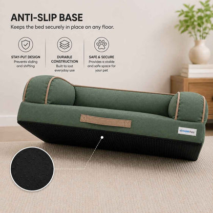 HANK CloudRest Dog Bed – Orthopedic Dog Sofa Bed, Washable & Anti-Slip Pet Bed (Green)