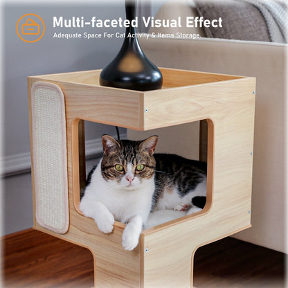 Modern Cat Tree Side Table with Cozy Cat Condo