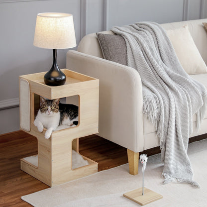 Modern Cat Tree Side Table with Cozy Cat Condo