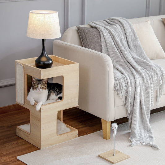 Modern Cat Tree Side Table with Cozy Cat Condo