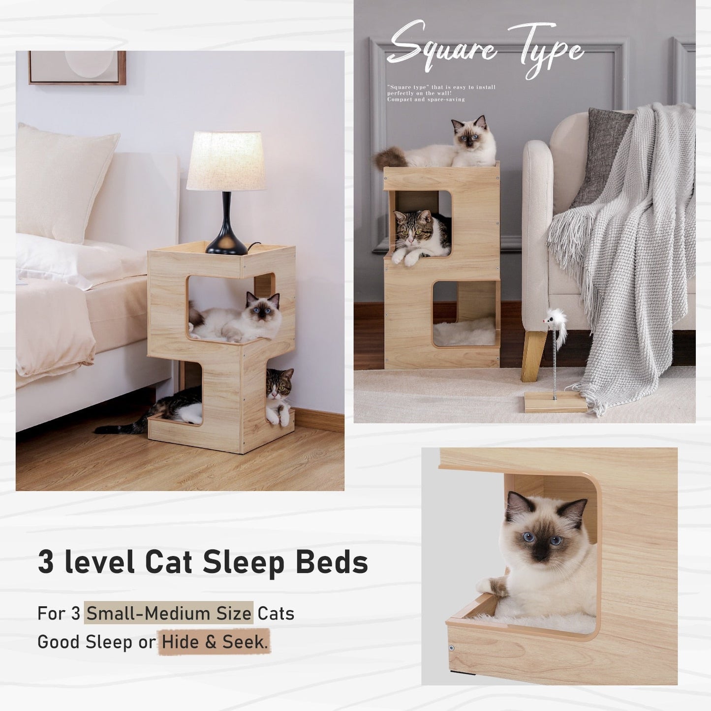 Modern Cat Tree Side Table with Cozy Cat Condo