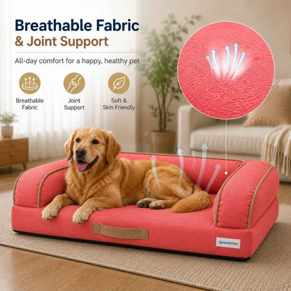 HANK CloudRest Dog Bed – Orthopedic Dog Sofa Bed, Washable & Anti-Slip Pet Bed(Pink)