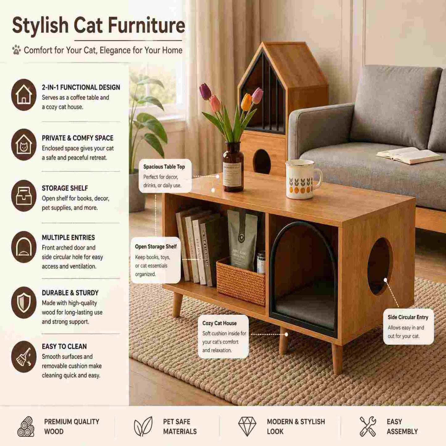Modern Cat House | Indoor Cat Hideaway & Cozy Cat Bed