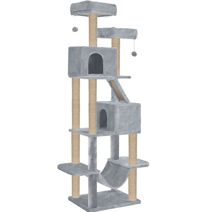 Multistory Kitten Large Cat Tree | Fur Fabric | Hammock | Hanging Balls | Condo | Ladder | Scratching Posts | Sisal/Jute Rope (Height 76 Inch)