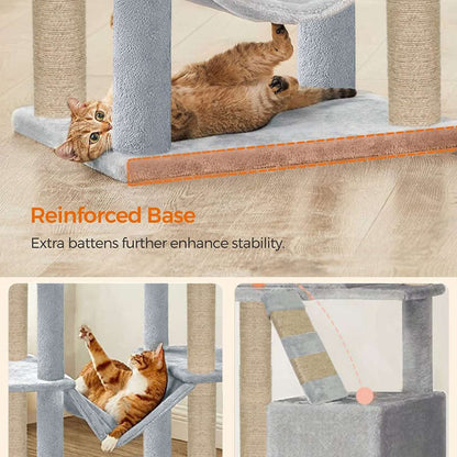 Multistory Kitten Large Cat Tree | Fur Fabric | Hammock | Hanging Balls | Condo | Ladder | Scratching Posts | Sisal/Jute Rope (Height 76 Inch)
