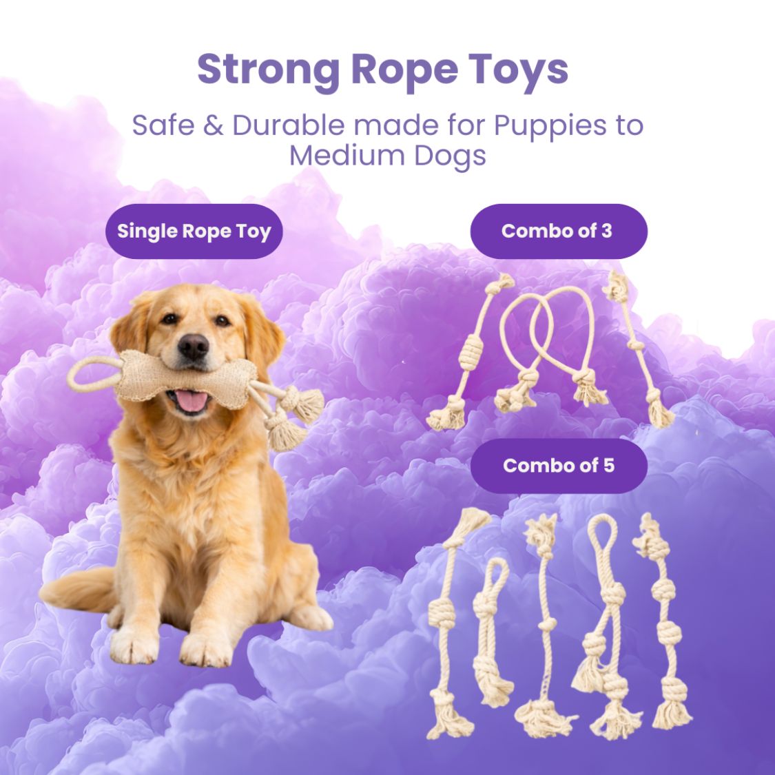Dog Rope Chew Toy | Natural Cotton Tug Toy for Puppies & Adult Dogs