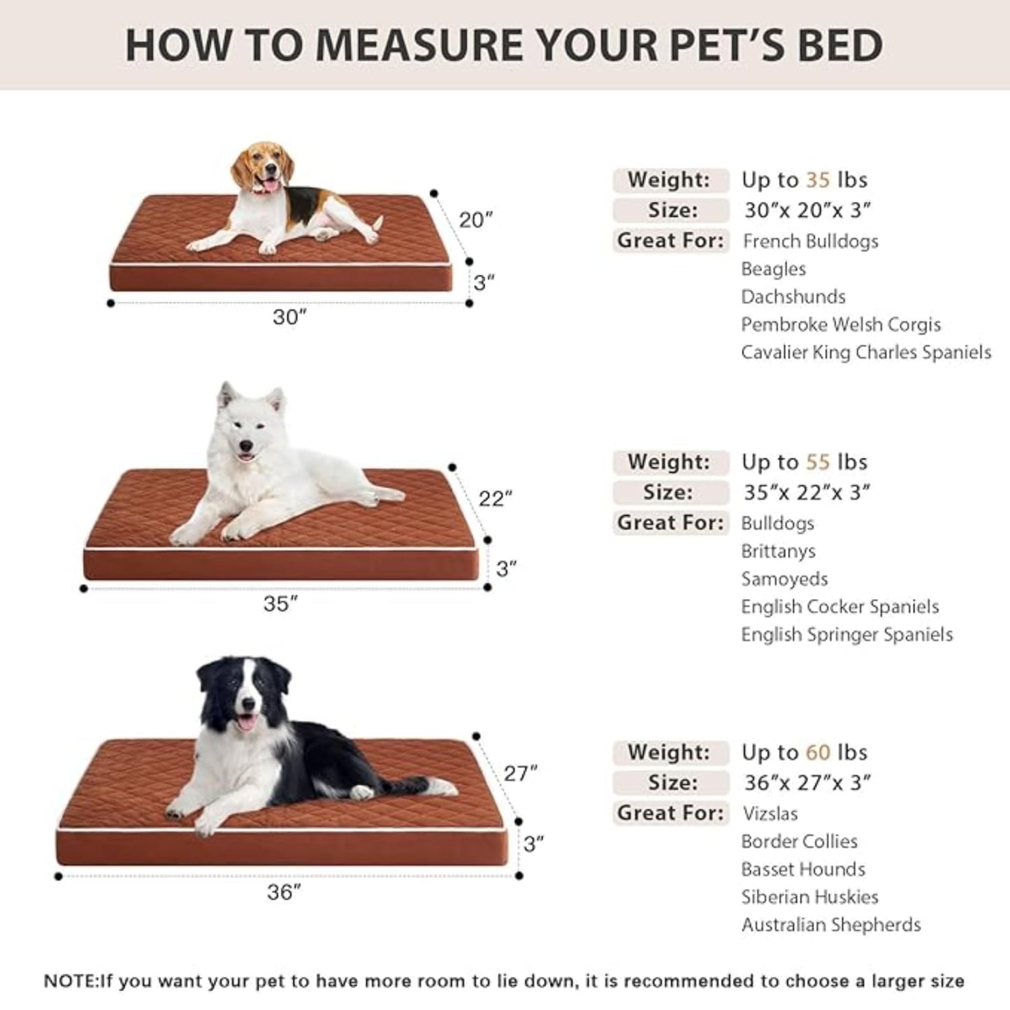 Orthopedic Memory Foam Dog Bed Waterproof Washable Anti-Slip Pet Bed (Brown)