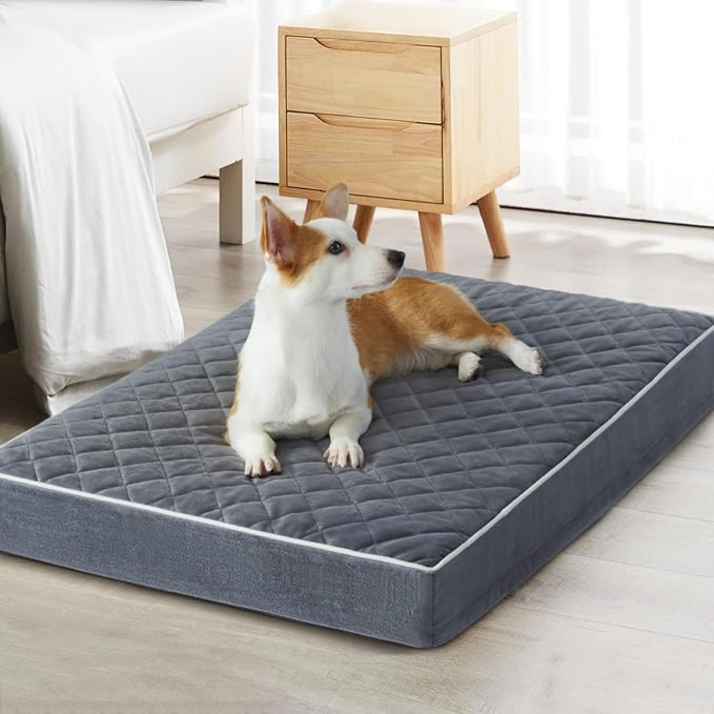 Orthopedic Memory Foam Dog Bed Waterproof, Washable Anti-Slip Large Pet Bed (Grey)