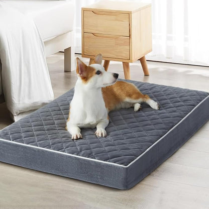 Orthopedic Memory Foam Dog Bed Waterproof, Washable Anti-Slip Large Pet Bed (Grey)