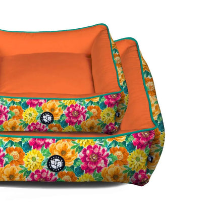 orange cushioned pet bed