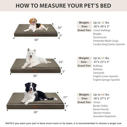 Orthopedic Memory Foam Dog Bed Waterproof Washable Anti-Slip Large Pet Bed (Dark Green )