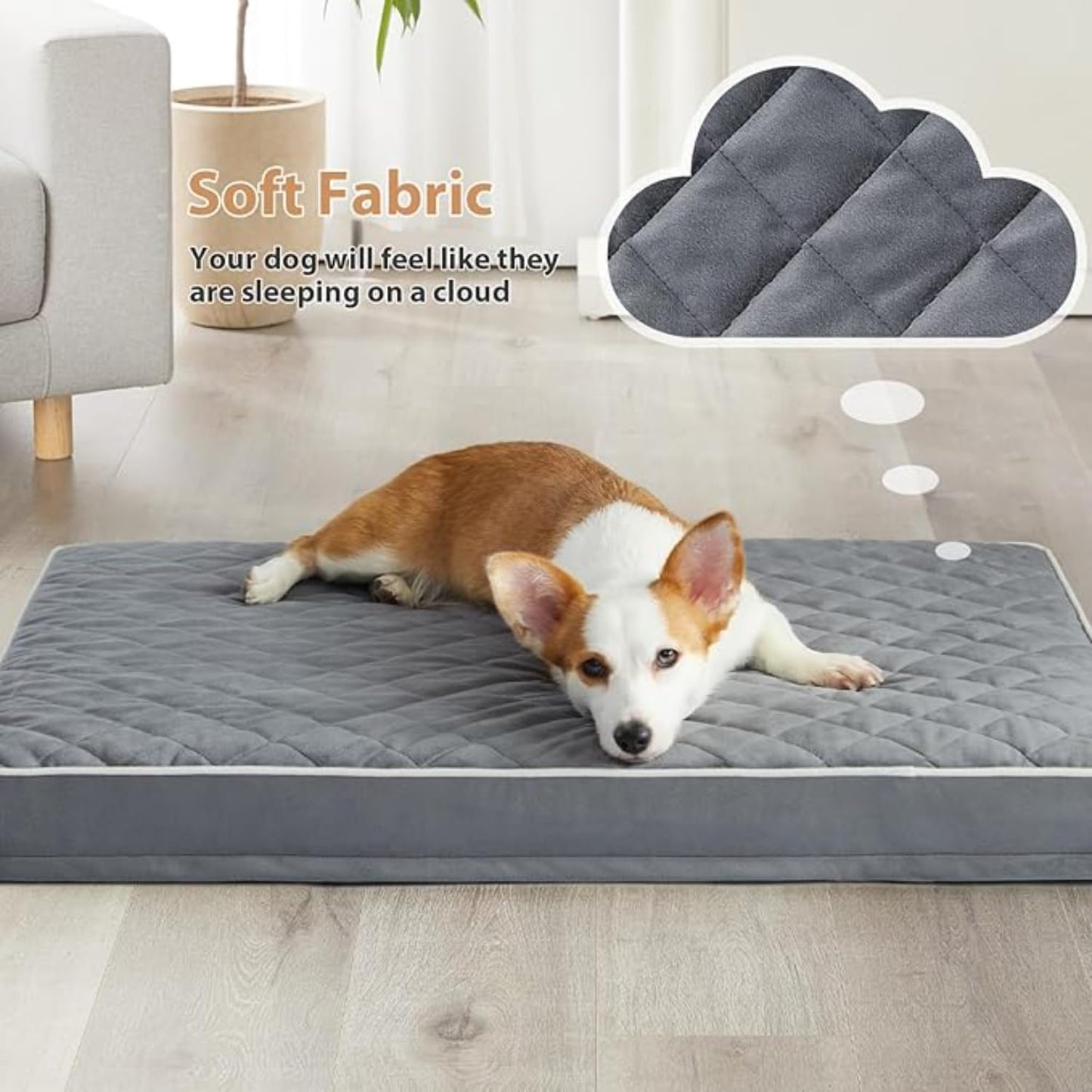 Orthopedic Memory Foam Dog Bed Waterproof, Washable Anti-Slip Large Pet Bed (Grey)
