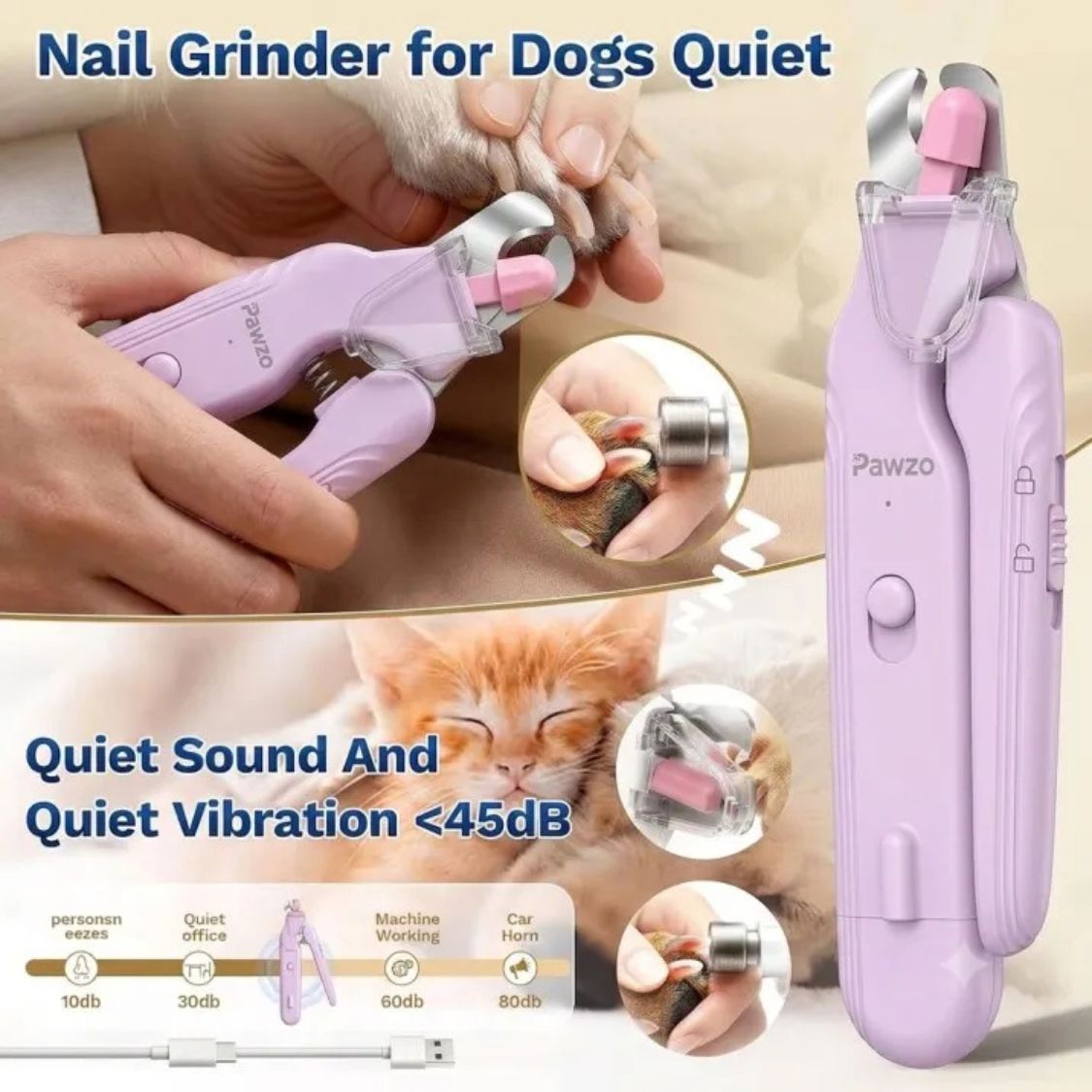 Dog Nail Grinder | Dog Nail Clipper with LED USB Rechargeable 2-in-1 Pet Nail Trimmer for Dogs & Cats