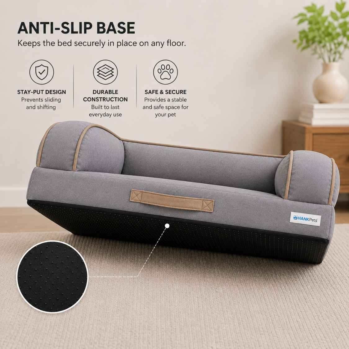 HANK CloudRest Dog Bed – Orthopedic Dog Sofa Bed, Washable & Anti-Slip Pet Bed(Grey)