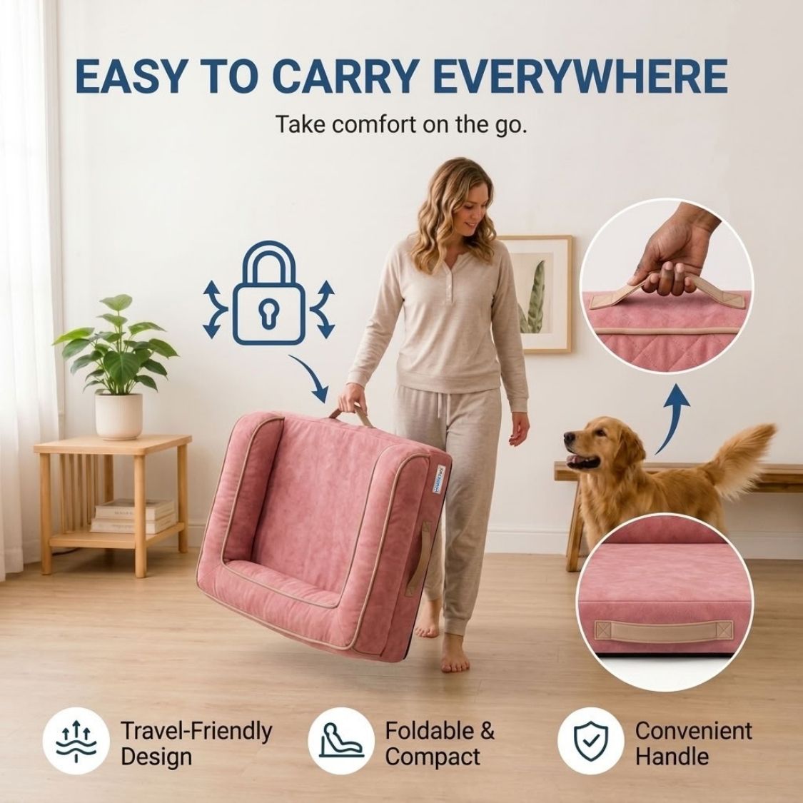 HANK CozyHaven Premium Orthopedic Sofa Dog Bed | Anti Skid & Machine Washable(Pink)