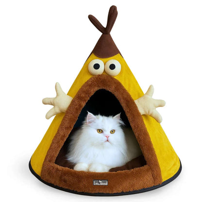 Washable Cozy Dog and Cat Cave Bed (Cartoon - Yellow)