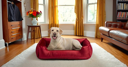 Luxury Velvet Reversible Dog & Cat Bed | Ultra Soft Square Pet Sofa Bed (Red)