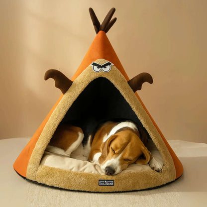 Washable Cozy Dog & Cat Cave Bed (Angry Deer)