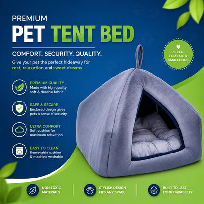 Soft Plush Pet Tent Bed | Cozy Cat & Dog Cave House with Cushion