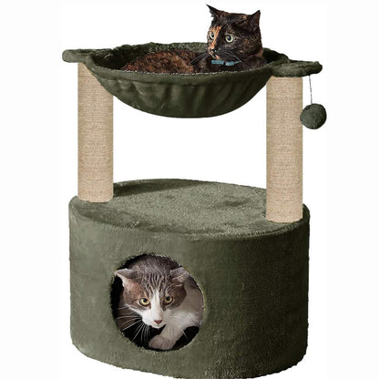 Dual Level Cat Bed and Scratching Post with Hammock, 26 inch Height, 16 Inch Diameter.