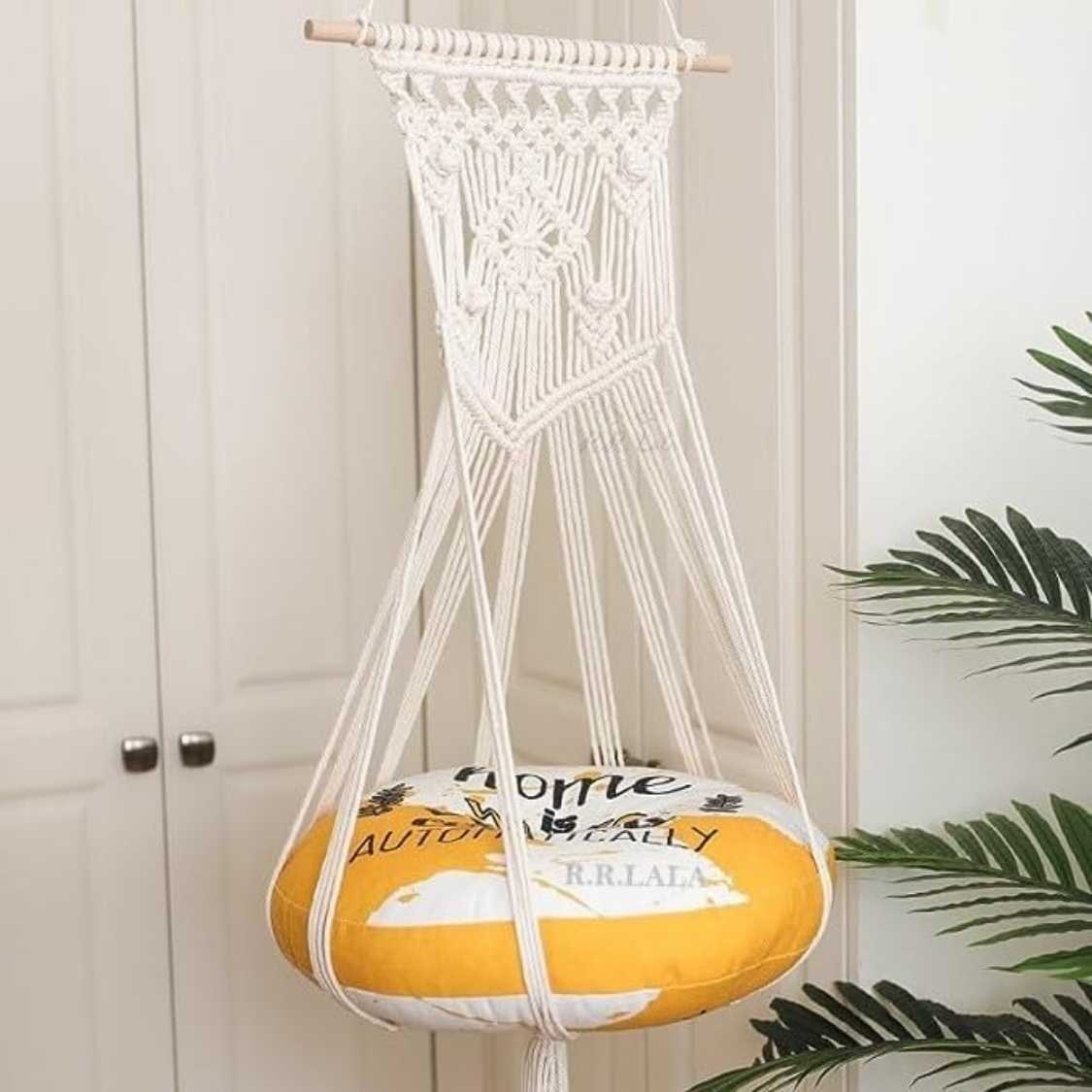 Handmade Macrame Long Cat Hammock  | Off White Without Pillow