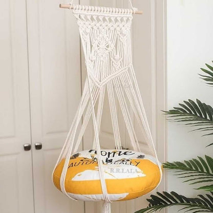 Handmade Macrame Long Cat Hammock  | Off White Without Pillow