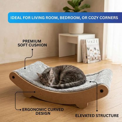 Cat Hammock Bed with Plush Cushion, Wooden Curved Rocker Design, Premium Comfort Lounger for Cats